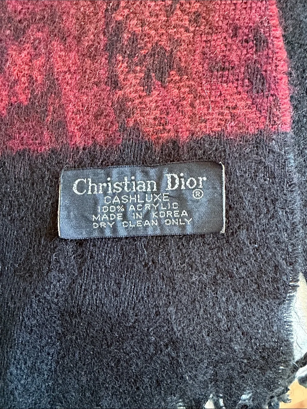 Dior Black and Red Logo Fringe Scarf